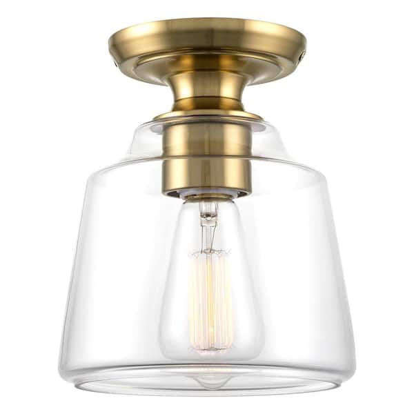 Kira Home Baron 6.5 in 60-Watt 1-Light Cool Brass Farmhouse Semi-Flush, No Bulb Included