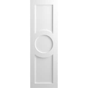 12 in. x 27 in. True Fit PVC Center Circle Arts and Crafts Fixed Mount Flat Panel Shutters Pair in Unfinished