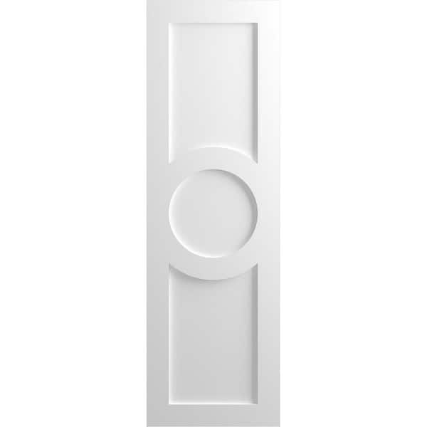 Ekena Millwork 18 in. x 43 in. True Fit PVC Center Circle Arts and Crafts Fixed Mount Flat Panel Shutters Pair in Unfinished