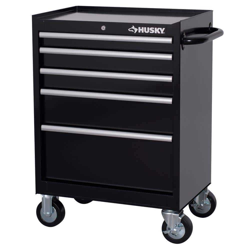 Husky Tool Storage 27 in. W 5-Drawer Gloss Black Rolling Tool Cabinet  H27TR5BLK - The Home Depot