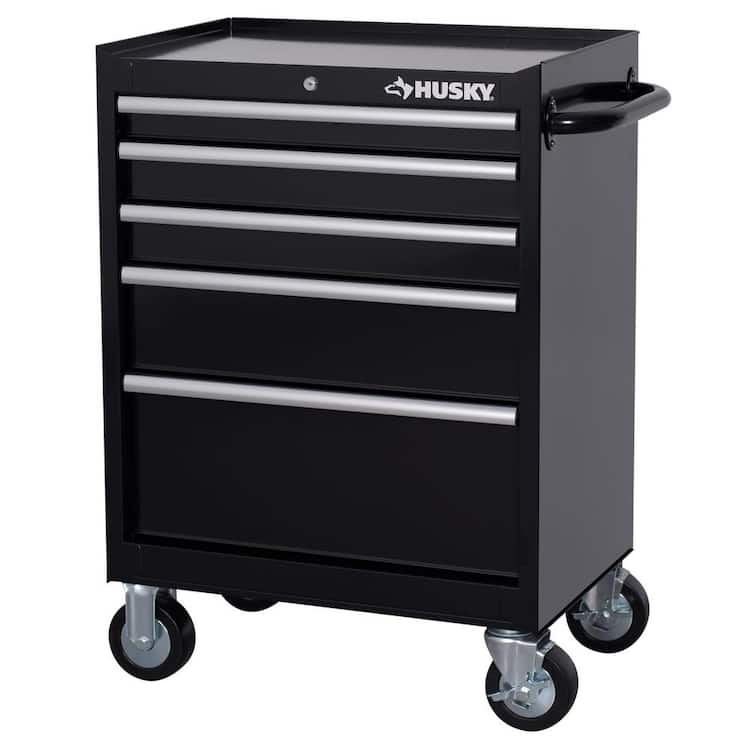 Husky Tool Storage 27 in. W x 18 in. D 5-Drawer Gloss Black Rolling Tool Cabinet