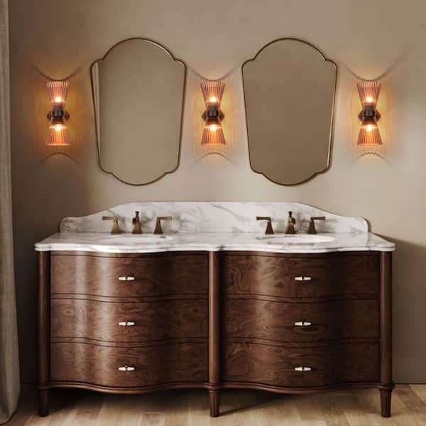 HUOKU Nimbus 2-Light 5.9 in.W Rusty Brown Wall Sconce with Cone