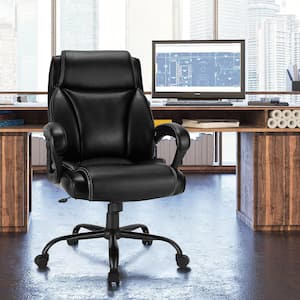 Black 400 lbs. Big and Tall Leather Office Chair Adjustable High Back Task Chair