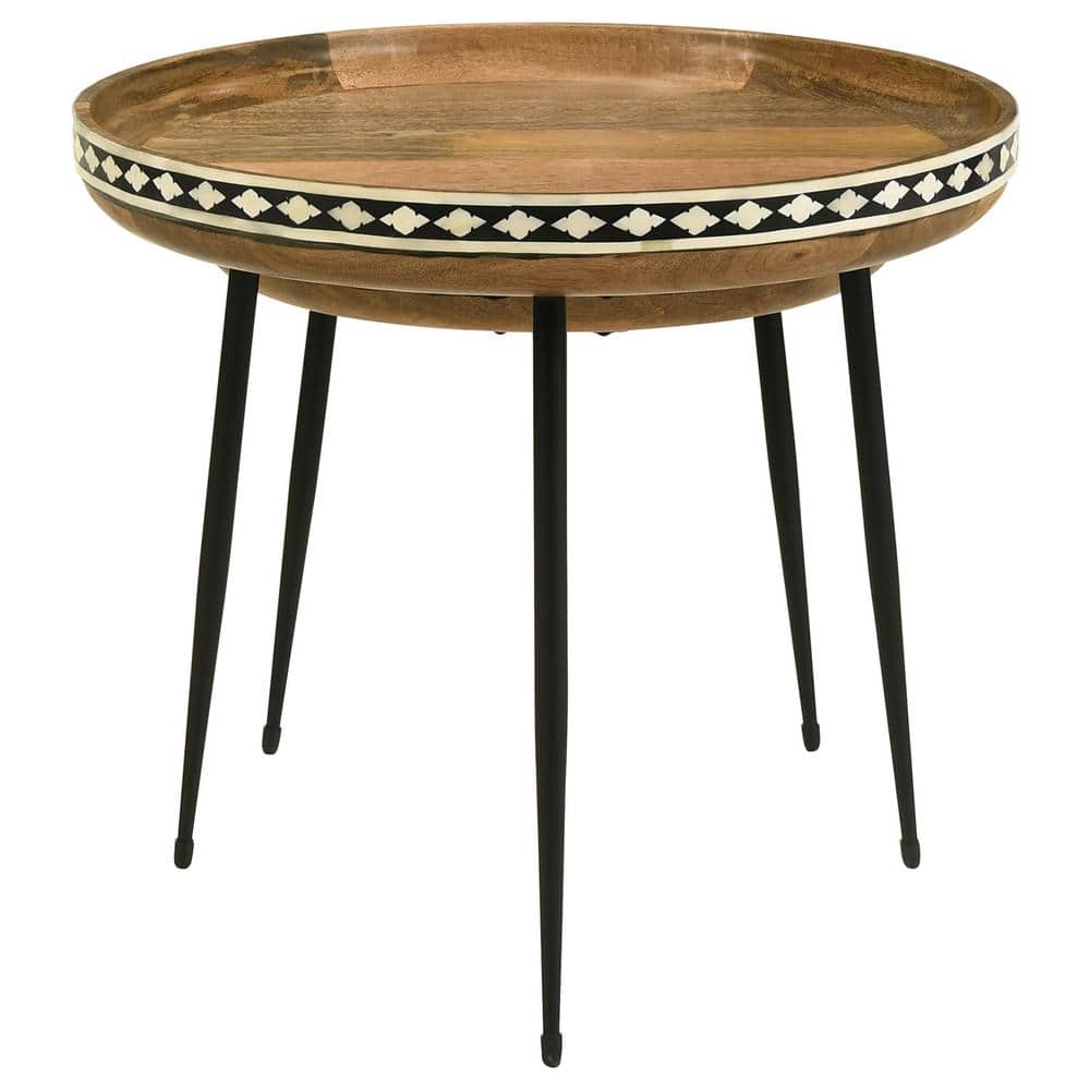 Ollie Round Brown Wood and Metal Nesting Tables