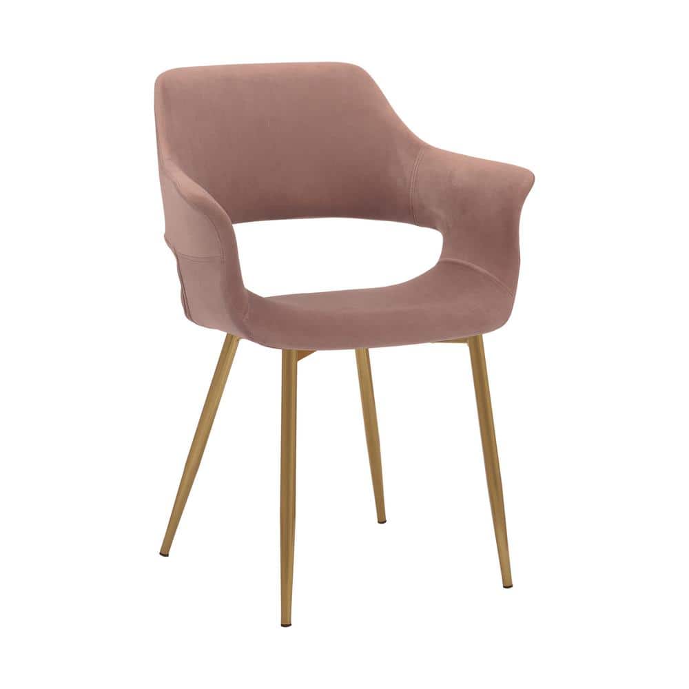Elegant Pink Velvet Upholstered Arm Chair with Gold Metal Legs