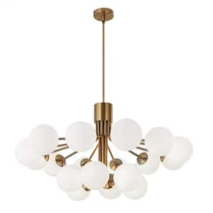 Amanda 18-Light Aged Brass Chandelier with White Glass Shade