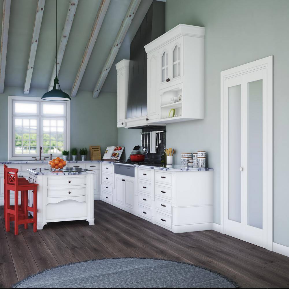 24" x 80" White Frosted Glass Solid Wood Bi-Fold Door