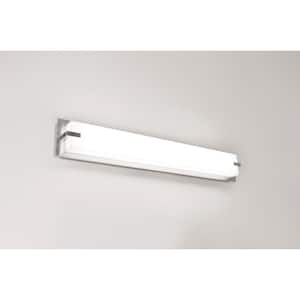 Sinclair 26.63 in. Satin Nickel LED Vanity Light Bar with White Shade