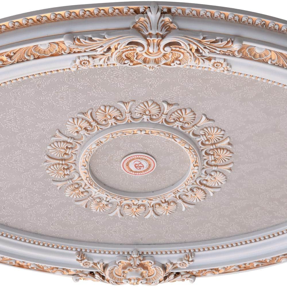 French Blanco Oval White and Gold Ceiling Medallion