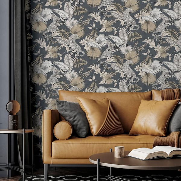 Maude Neutral Grey Tropical Wallpaper Sample