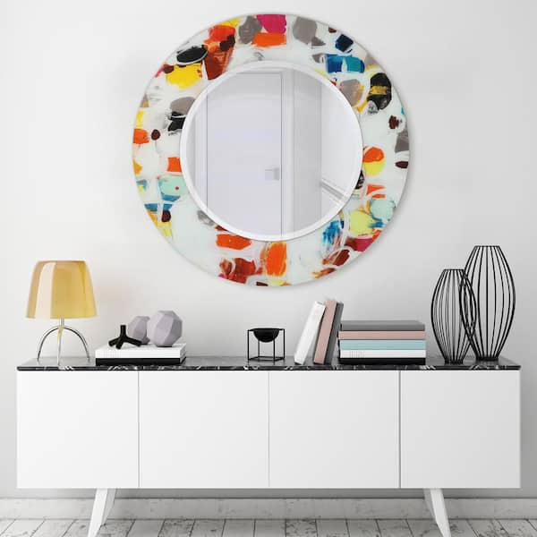 48 In X 48 In Party Round Framed Printed Tempered Art Glass Beveled Accent Mirror Tam 79857 48r The Home Depot