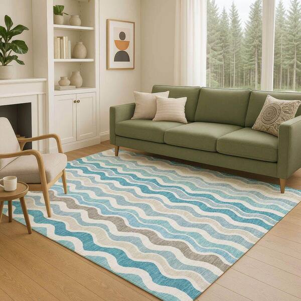 Chantille Machine Washable Indoor/Outdoor Abstract ACN2342 Teal 8 ft. x 10 ft. Area Rug