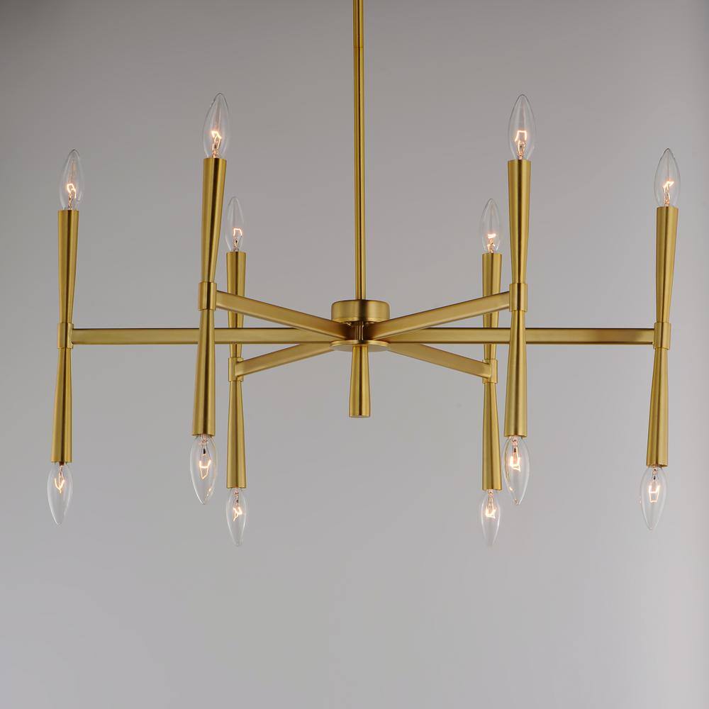 Satin Brass 12-Light Taper Candle Chandelier with Adjustable Height