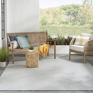 Courtyard Ivory Blue 8 ft. x 10 ft. Geometric Contemporary Indoor/Outdoor Patio Area Rug