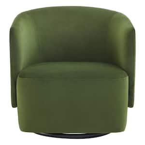Charlotte Olive Fabric Swivel Accent Chair Upholstered Barrel Armchair with Solid Wood Frame for Living Room or Bedroom