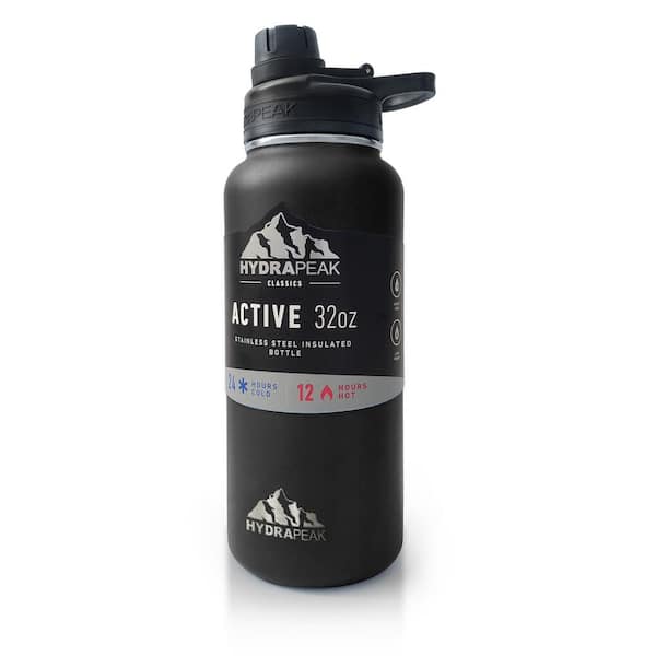 EUC!! Hydrapeak 32oz Water Bottle Stainless Steel Insulated Black Wide Chug  Lid