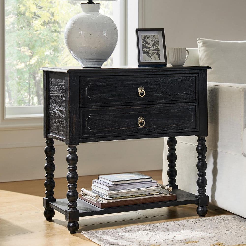 June 30 in. Blue Square Wood End Table with Built-in Charging Outlets - thumbnail 2