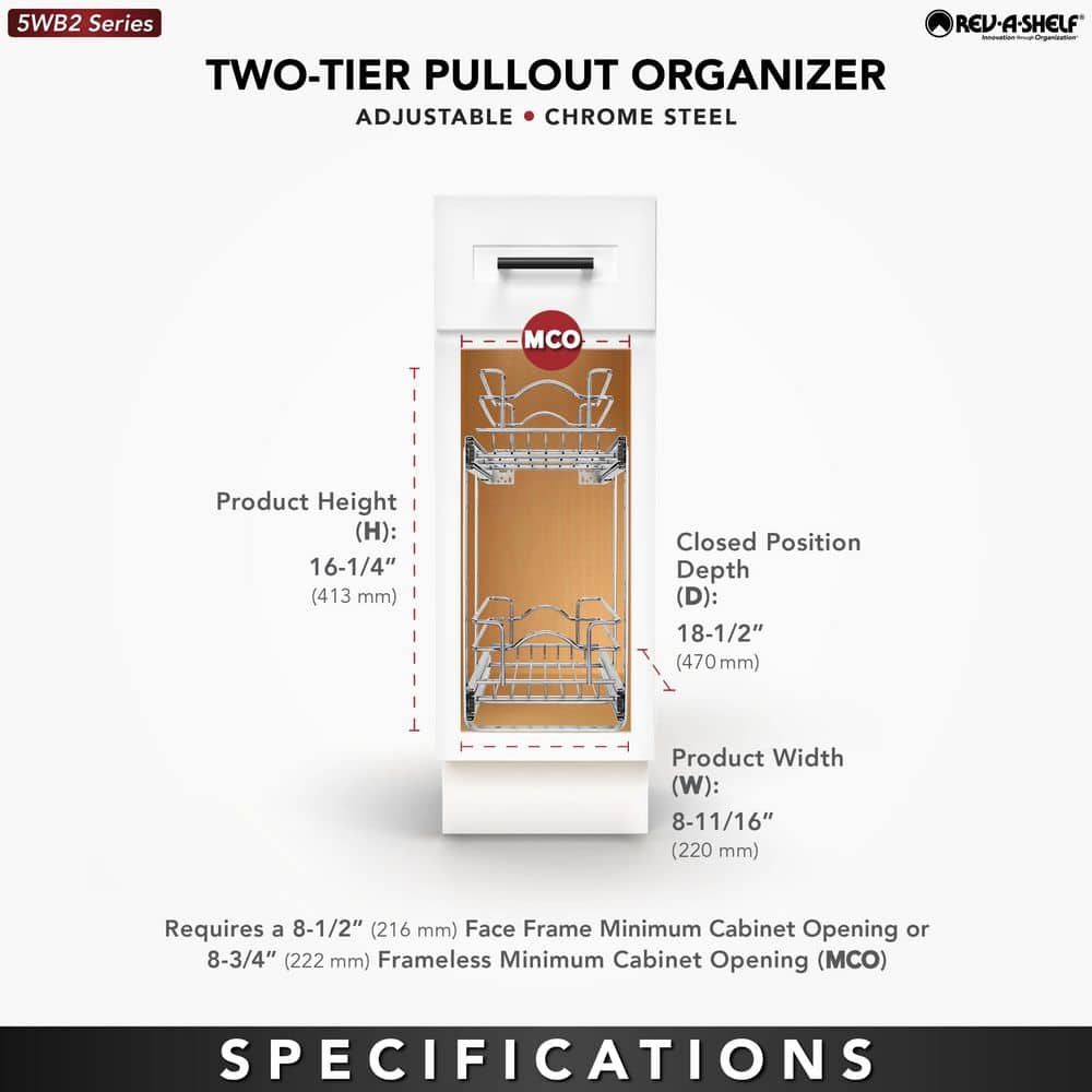 Chrome 2-Tier Wire Basket Pull Out Shelf for Cabinets