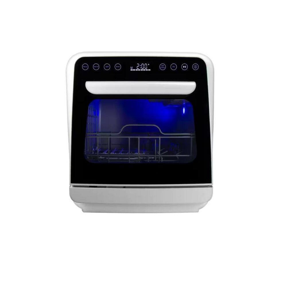 EUHOMY 16.85 in. Portable Countertop Dishwasher in White with 3-Cycles, 6-Modes, 4-Place Settings Capacity and LED Touch Screen