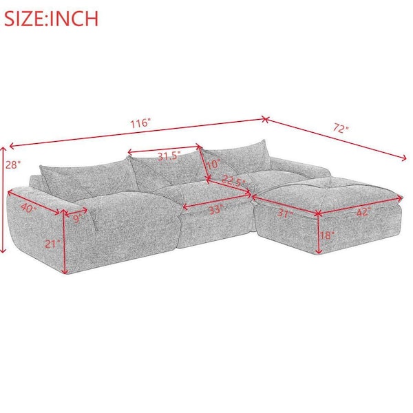 Nestfair 116 in. Chenille L-shaped Sectional Sofa in. Brown with