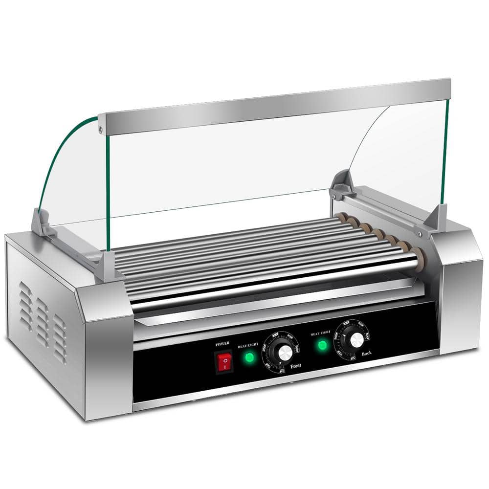Costway 174 sq.in. Silver Stainless steel Roller Grill Cooker Machine w/Cover (7 Roller Grill)