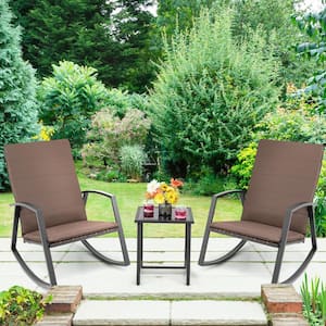 3-Piece Wicker Patio Conversation Set with Brown Cushions