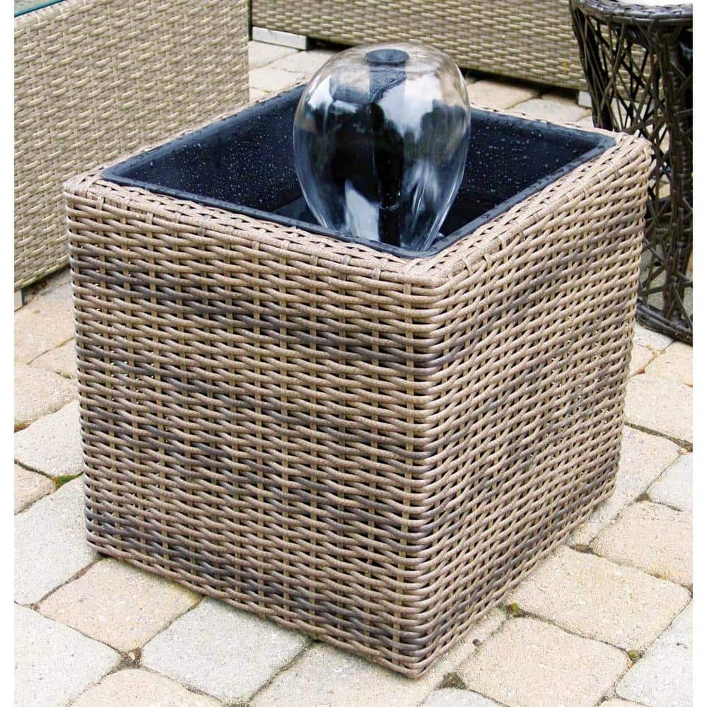 Gray Wicker-Look Resin Mini Pond and Fountain Kit