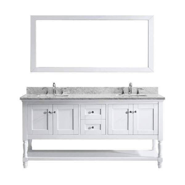 Virtu USA Julianna 72 in. W Bath Vanity in White with Marble Vanity Top in White with Square Basin and Mirror