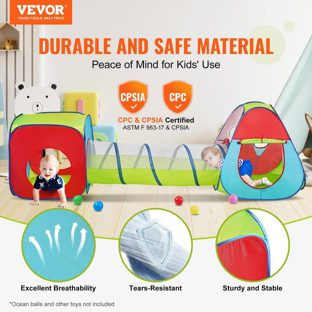 Multicolor 3-in-1 Kids Play Tent with Tunnel and Carrying Bag