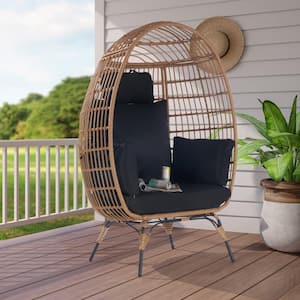 Wicker Egg Chair Outdoor Lounge Chair Basket Chair with Black Cushion