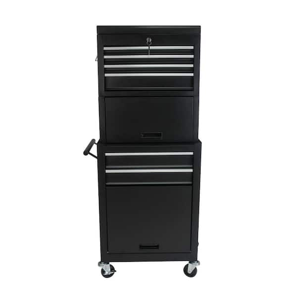 6-Drawer Steel Tool Cabinet w/ Detachable Top Box, Lockable Tool Chest with 4 Wheels, for Garage Workshop, Black