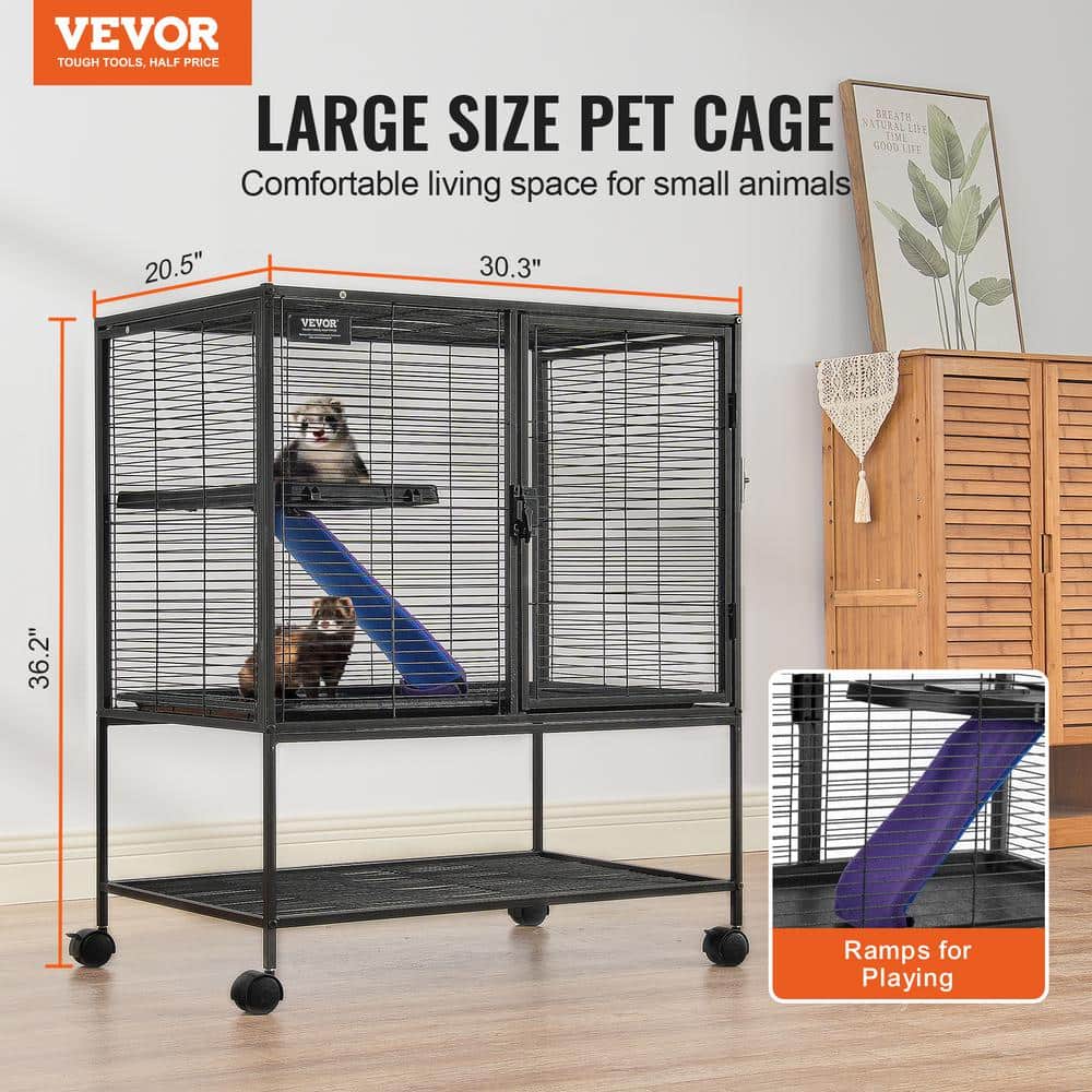 VEVOR 36-Inch Black Metal 2-Tier Rolling Small Animal Cage