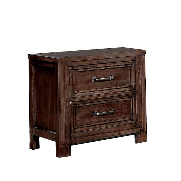 Benjara 23.63 in. 2-Drawer Brown Wooden Nightstand