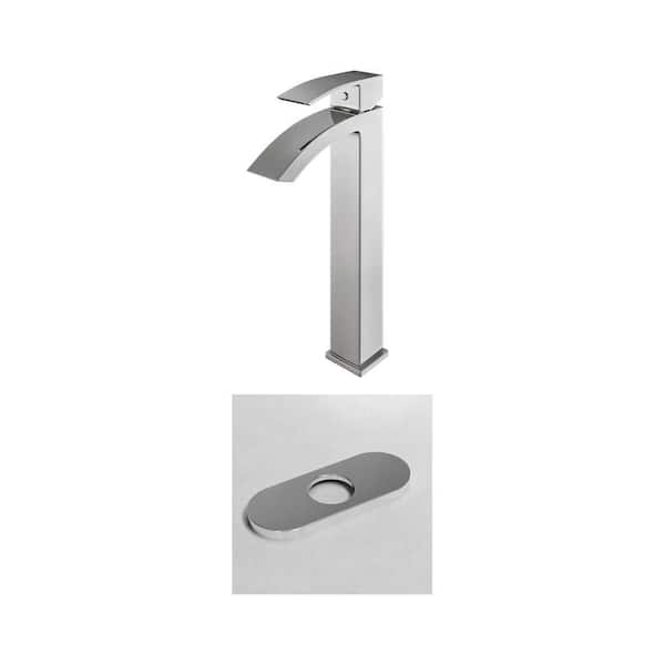 Duris Single-Hole Bathroom Vessel Faucet with 5.5 in. Hole Cover Deck Plate in Chrome (2-Piece Set)