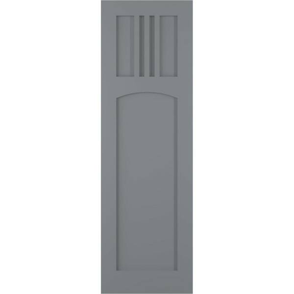Ekena Millwork 12 in. x 30 in. PVC True Fit San Miguel Mission Style Fixed Mount Flat Panel Shutters Pair in Ocean Swell