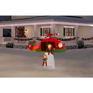8 ft Pre-Lit LED Animated Santa and Elves in Helicopter Scene Christmas Inflatable