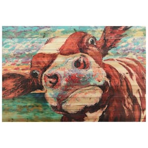 "Curious Cow 3"Arte de Legno Digital Print on Solid Wood Wall Art