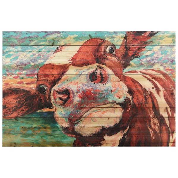 Empire Art Direct "Curious Cow 3"Arte de Legno Digital Print on Solid Wood Wall Art