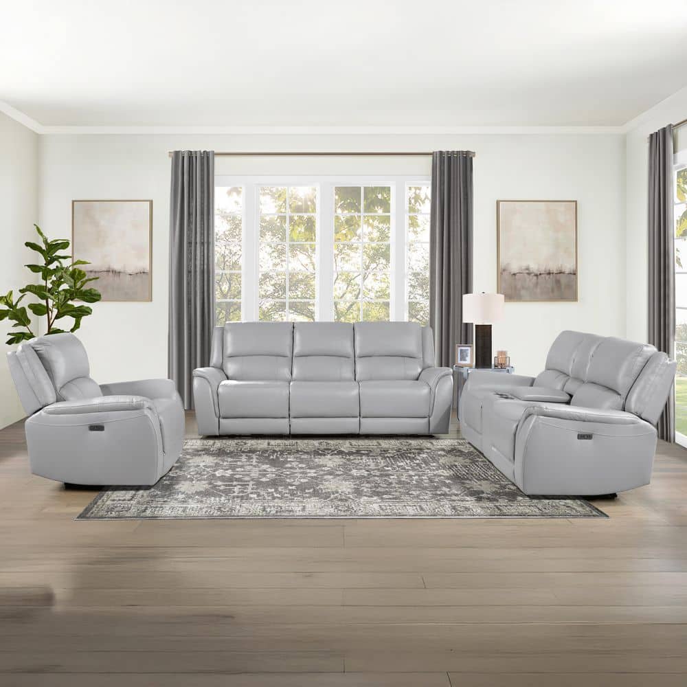 Steve Silver Alexandria 3 Piece Gray Reclining Leather Room Set