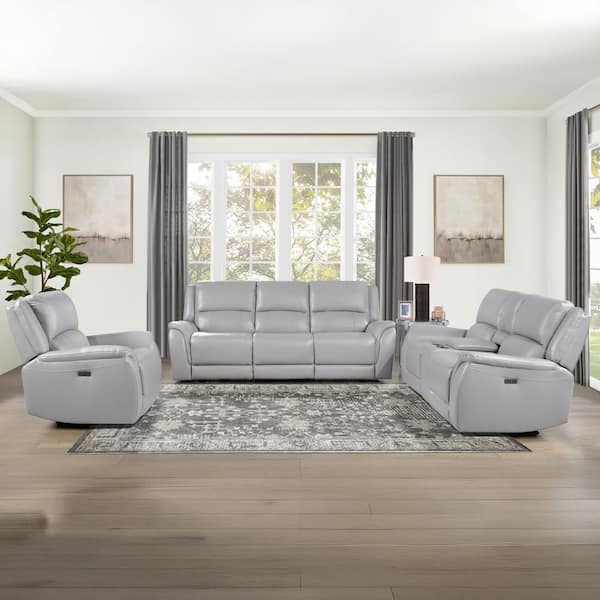 Steve Silver Alexandria 3 Piece Gray Reclining Leather Room Set