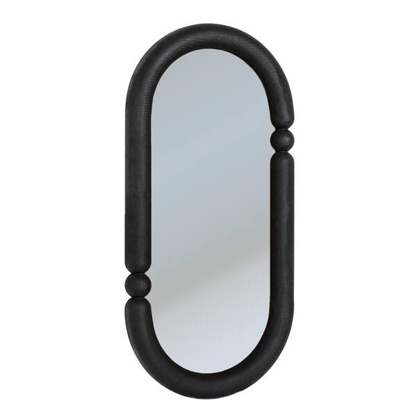 Storied Home 21.5 in. W x 43.88 in in. H Oval Wood-Framed Black Curved Wall Decorative Mirror