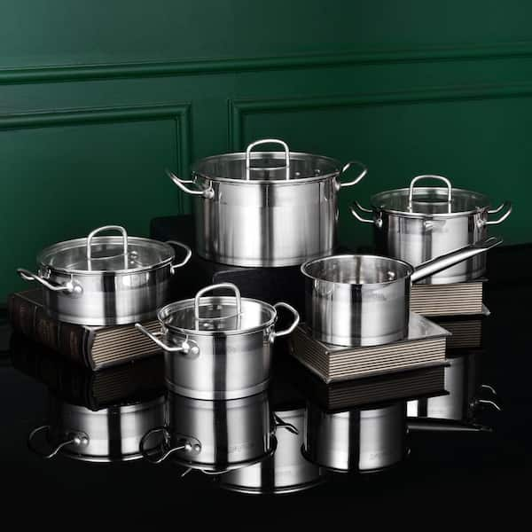 Oster Derrick 7-Piece Stainless Steel Cookware Set with Tempered Glass  Lids, Semi Polished