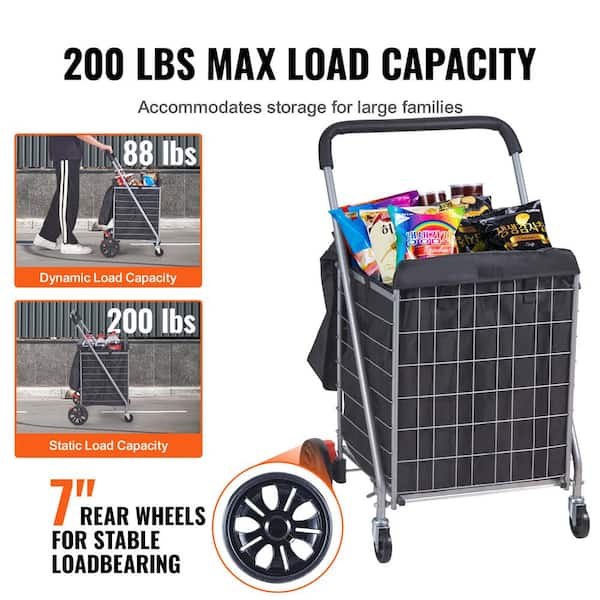 VEVOR Folding Shopping Cart, Jumbo Grocery Cart with Double Baskets, 360° Swivel Wheels, Heavy Duty Utility Cart, 110 lbs Large Capacity Utility