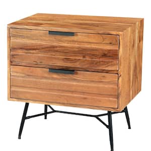 Black and Brown 2-Drawer Wooden Nightstand with Metal Angled Legs
