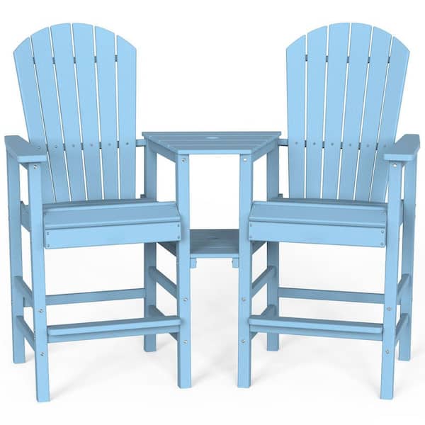 Blue HDPE Plastic Outdoor Bar Stool with Removable Trays (2-Pack)