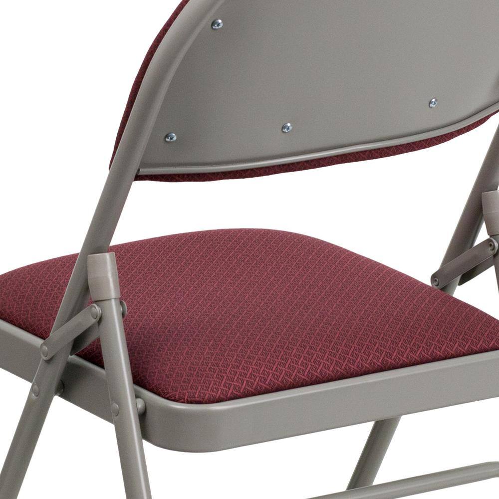 Burgundy Fabric High Back Armless Metal Folding Chair