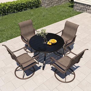 5-Piece Metal Outdoor Patio Dining Set with Round Table with 1.65 in. Umbrella Hole and Swivel Chairs