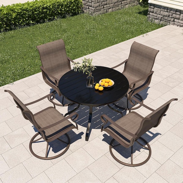 5-Piece Metal Outdoor Patio Dining Set with Round Table and Swivel Chairs (Limited Time Free Umbrella)