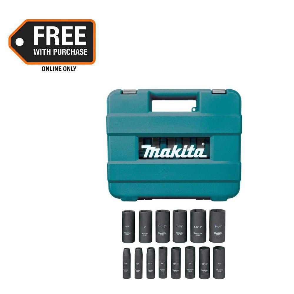 Makita 1/2 in. 6-Point Fractional Deep Impact Socket Set (14-Piece