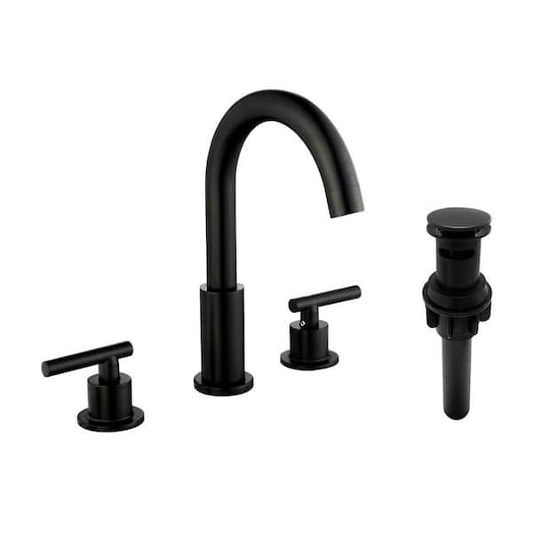 8 in. Widespread Double Handle Bathroom Faucet with Drain Kit Included in Black